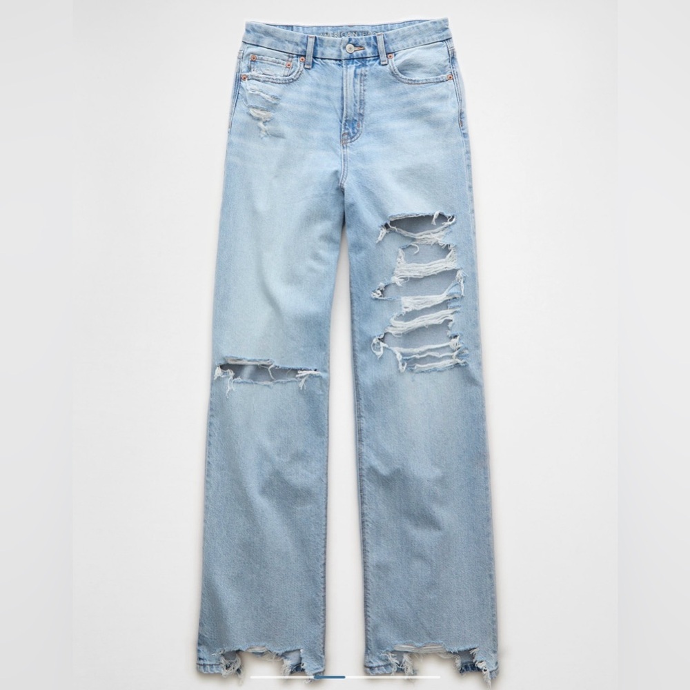 AE strigid curvy ripped super high waisted baggy straight jeans